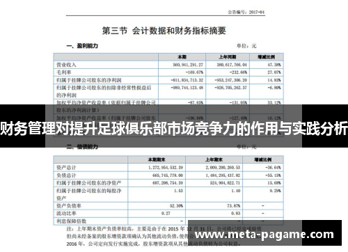 财务管理对提升足球俱乐部市场竞争力的作用与实践分析 财务管理对提升足球俱乐部市场竞争力的作用与实践分析